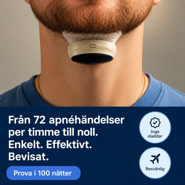 Från 72 apnéhändelser till noll. Enkelt. Prova i 100 nätter – helt riskfritt