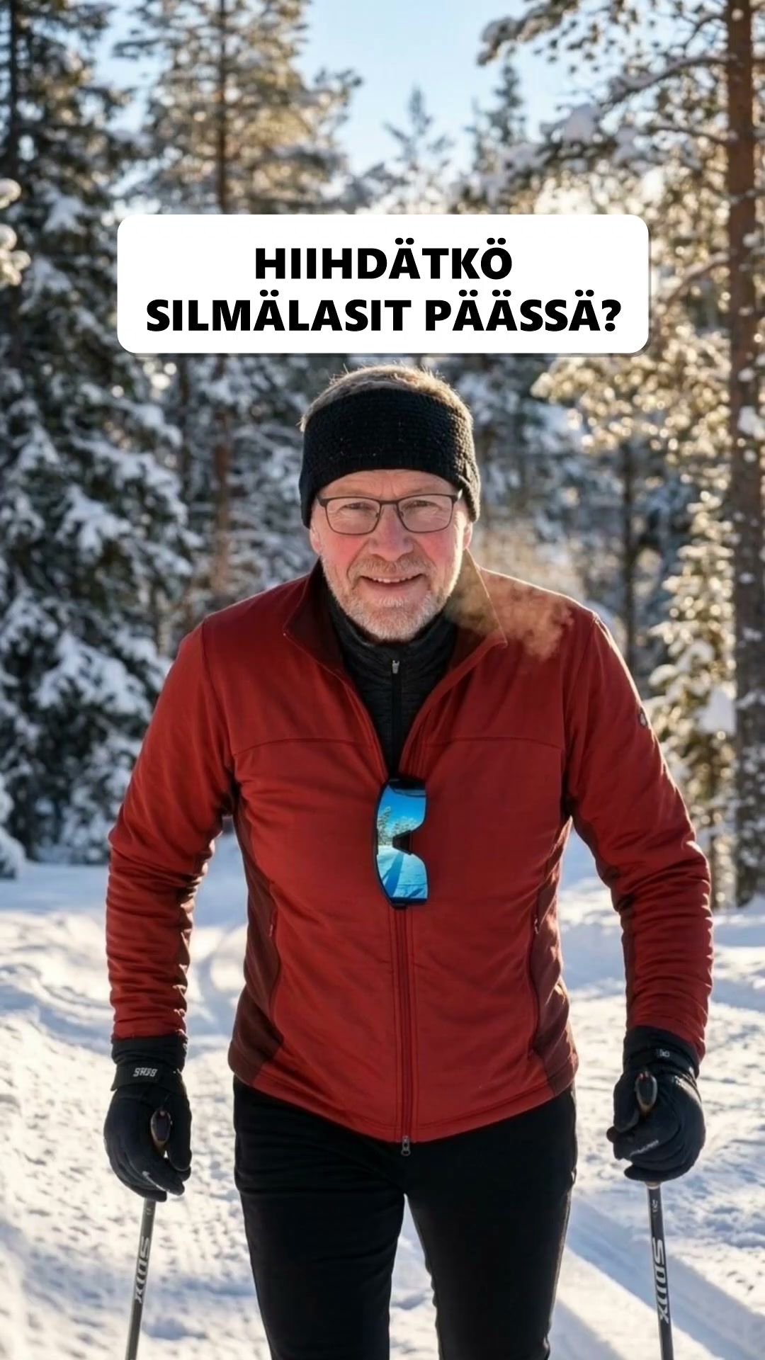 Aurinkoiset ladut silmälasit päässä