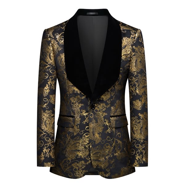 Gold Paisley Velvet Shawl Lapel Blazer - S8844