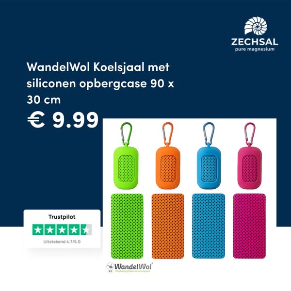 WandelWol Koelsjaal met siliconen opbergcase 90 x 30 cm