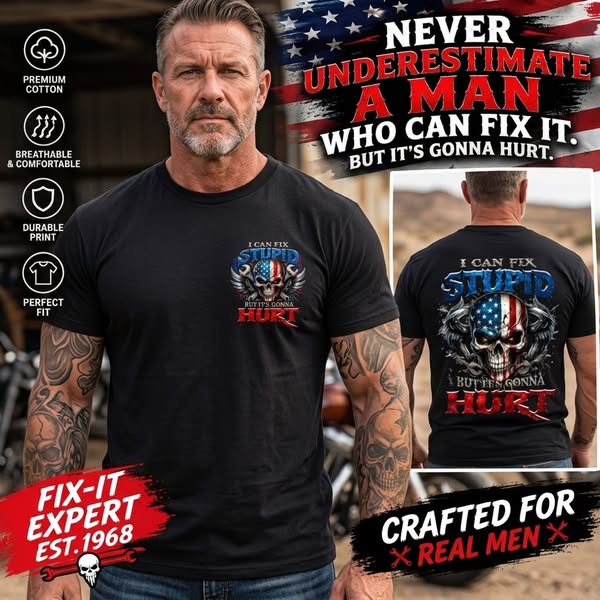 I Can Fix Stupid But It's Gonna Hurt American Flag Skull Front Back Print Unisex Graphic T-Shirt