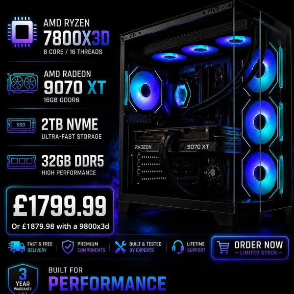 AMD 7800x3d, RX 9070 XT Gaming PC (Ready to go, NEW)
