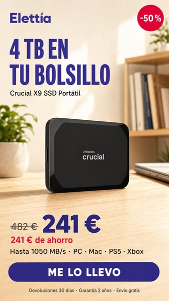 Crucial X9 SSD 4TB Portátil, hasta 1050MB/s, Compatible con PC, Mac, PlayStation y Xbox, Disco Duro Sólido