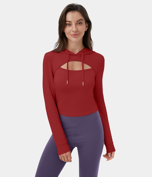 Halara Hooded Drawstring Cut Out Casual Hoodie Sweatshirt