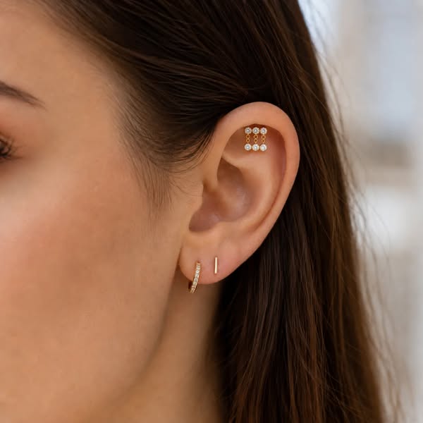 Triple CZ Chain Stud