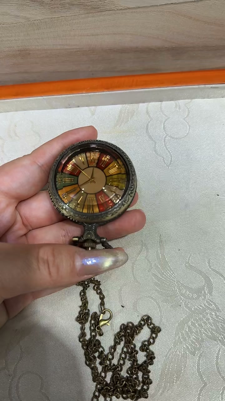 Antique Colorful Roman Numeral Dial Quartz Pocket Watch