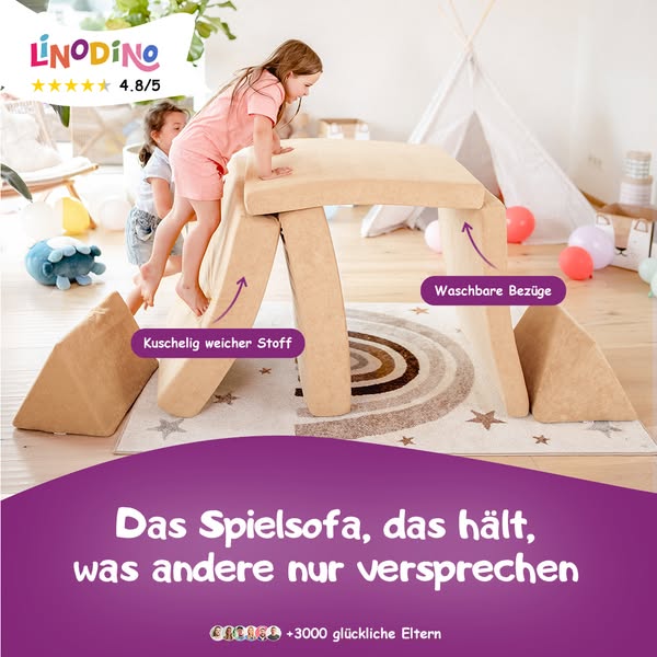 Von Kindern geliebt und top bewertet – das Linodino-Spielsofa!