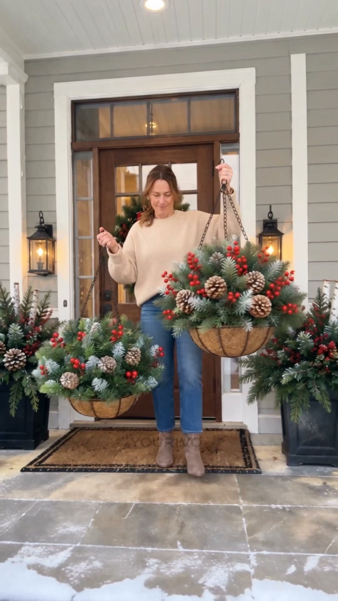 Pre-Lit Christmas Hanging Basket