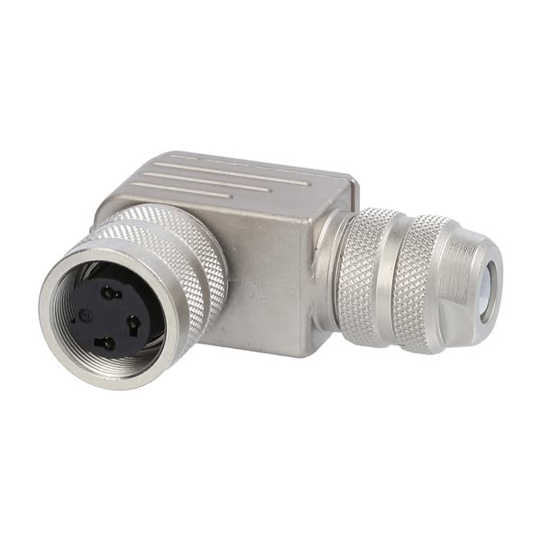 M16 DIN cable connector angled Socket Solder connection, Number of poles 3-pole Cable outlet sideways PG9x1.41, Clamping range 6.0 mm - 8.0