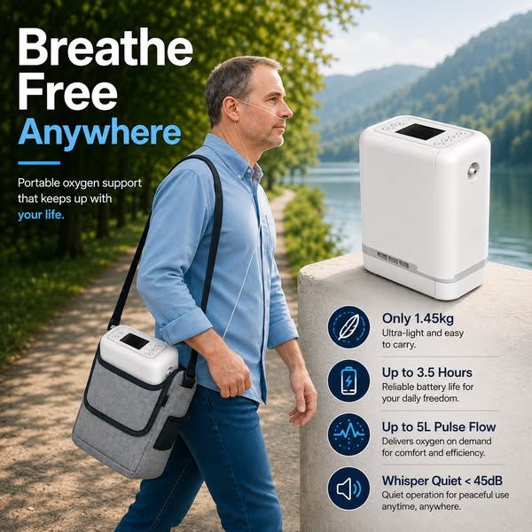 Brivelle™ KP-5 Portable Oxygen — Lightweight 5L Flow