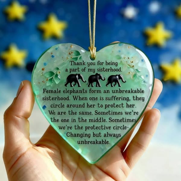 100% Handmade in USA - Heartfelt Elephant Sisterhood Keepsake - Ceramic Heart Ornament