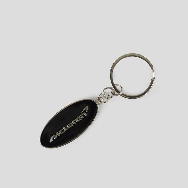 McLaren Automotive Brushed Steel Oval Keyring-Silver/Black