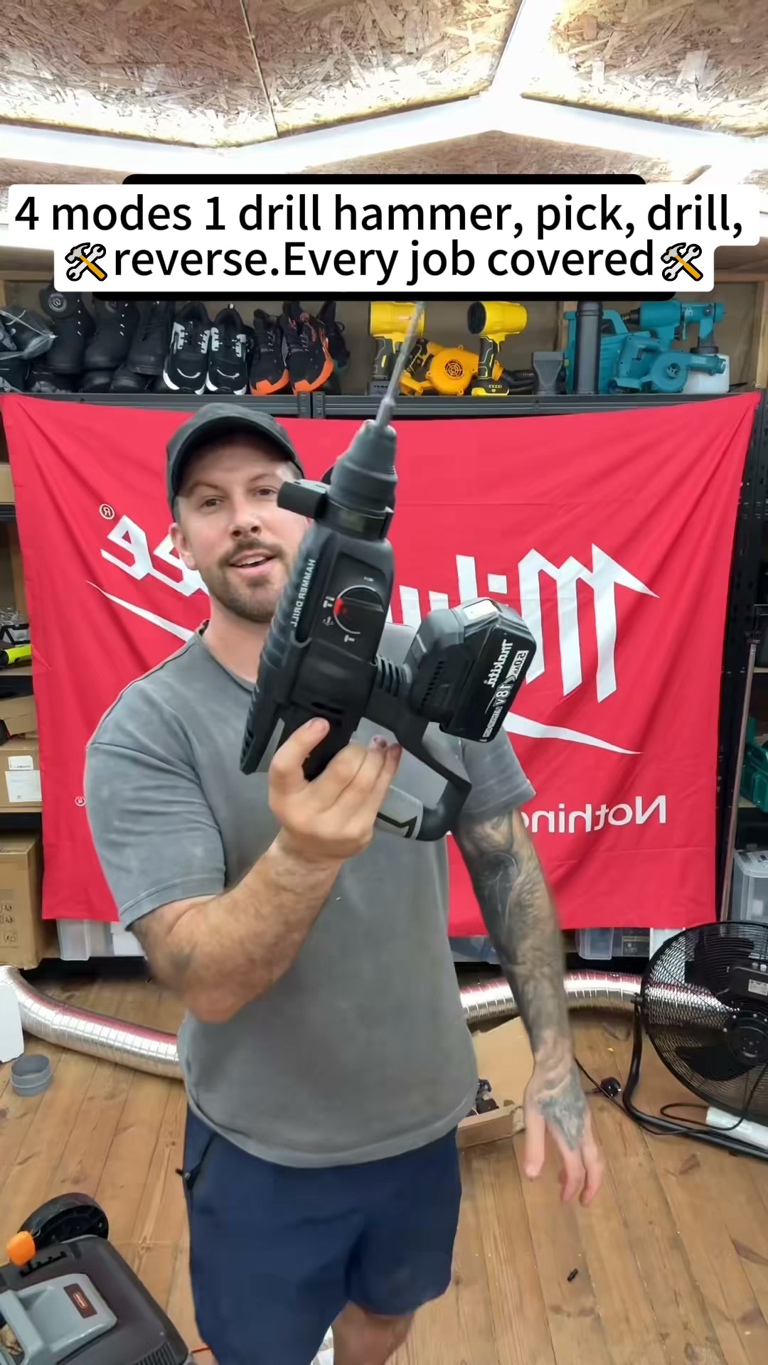4 modes, 1 drill – hammer, pick, drill, reverse. Every job covered