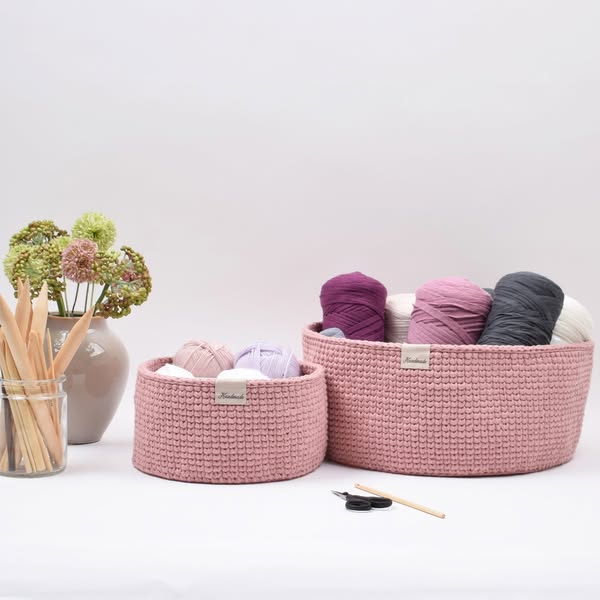 GRATIS patroon voor Haken, Ribbon Mand met ronde leren bodem – Knit Stitch