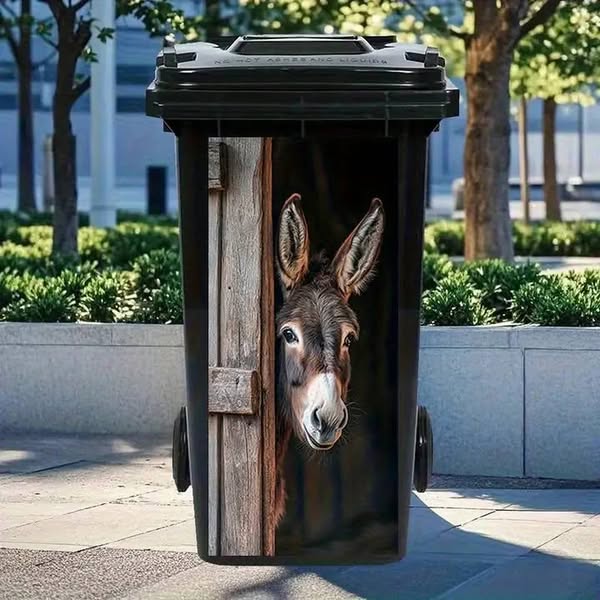 Donkey Painting Trash Can Sticker