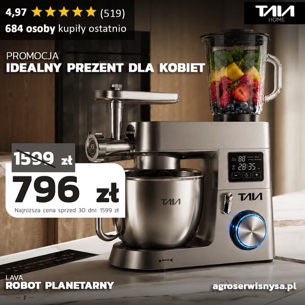 WYPRZEDAŻ ROBOTA TAIA LAVA 1800W misa 6,5 L blender maszynka do mięsa 3 mieszadła LED i zestaw 10w1
