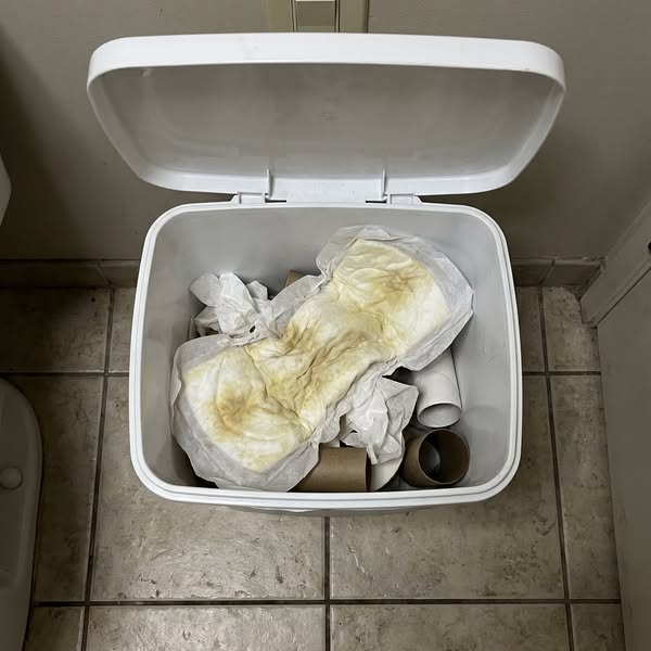The shame of filling the trash can every day.