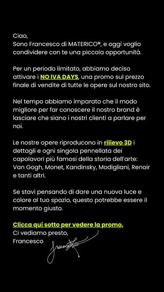 Il tuo nuovo quadro in 3D (IVA esclusa e spedizione inclusa)