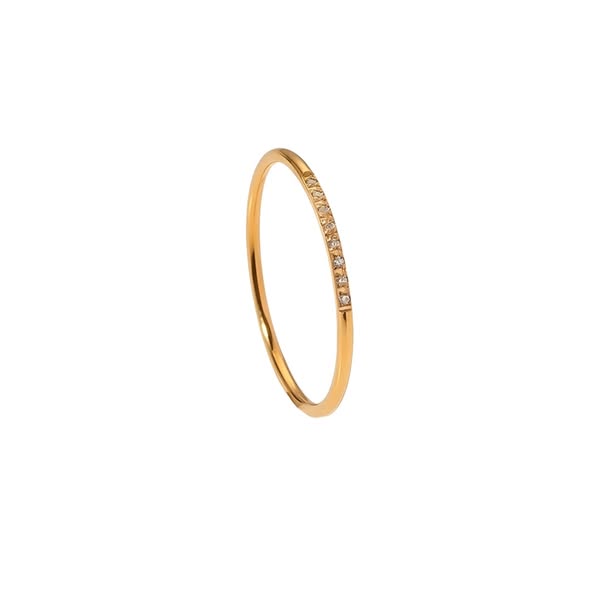 Tynd enkel ring m. små zirkoner i 18 karat forgyldt titanium