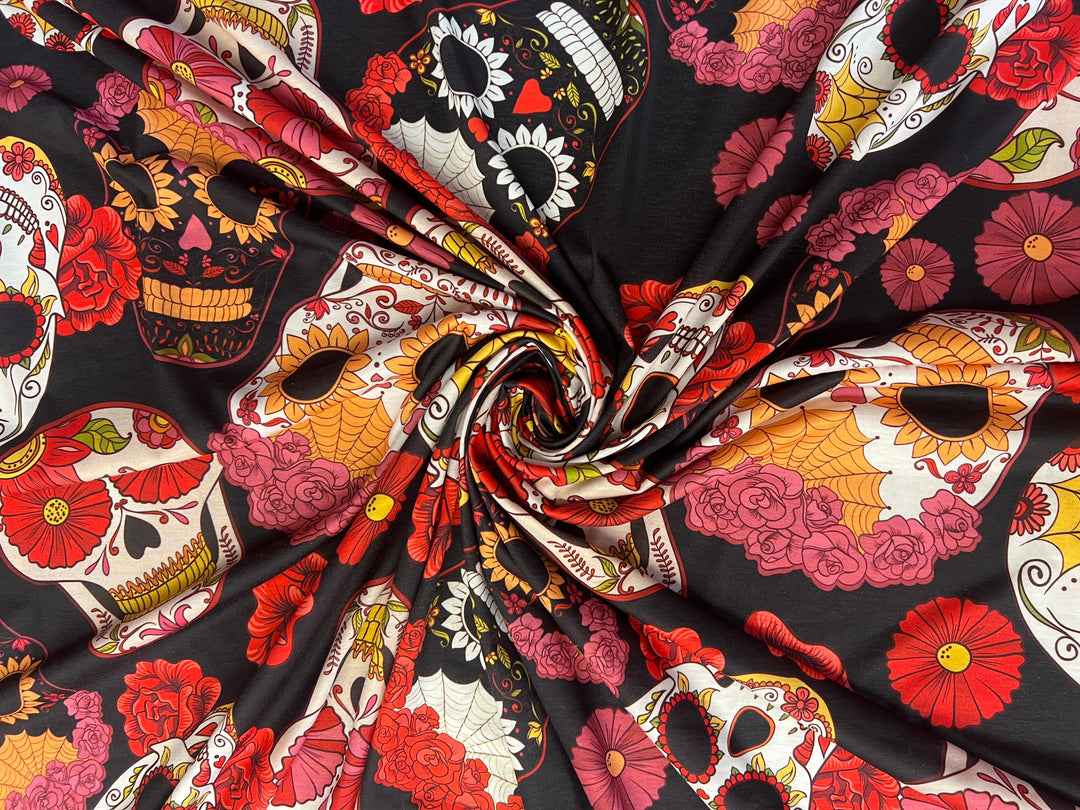 Black Sugar Skull & Rose Jersey – £5.99/m