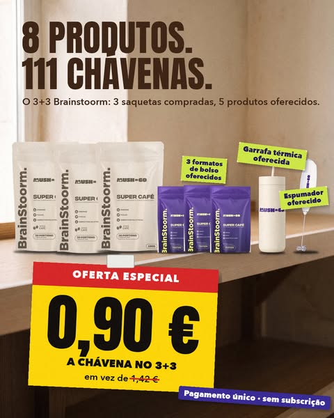 8 produtos, 111 chávenas, garrafa térmica e espumador oferecidos: 99,90 € em vez de 222,63 € (−55 %).