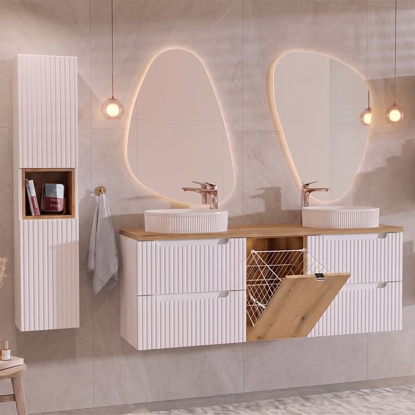 Meuble double vasque 160cm Riva blanc bois