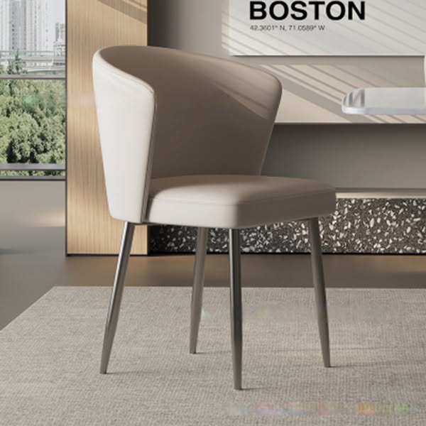 Upholstered Leather Steel Dining Chair for Dining Room - Khaki