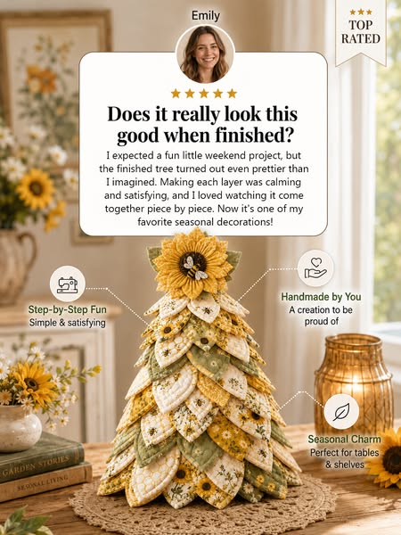The creative behind it: Sunflower Bee Garden Tree DIY Kit-Handmade Fabric Tabletop Tree Decor - Sunflower Bee Tree / Dimensions: Conical base is 20 cm; approximately 24–26 cm with the fabric covering applied.