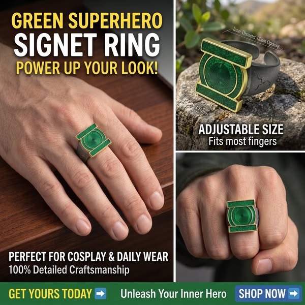 Green Superhero Signet Ring – Adjustable Cosplay Power Ring