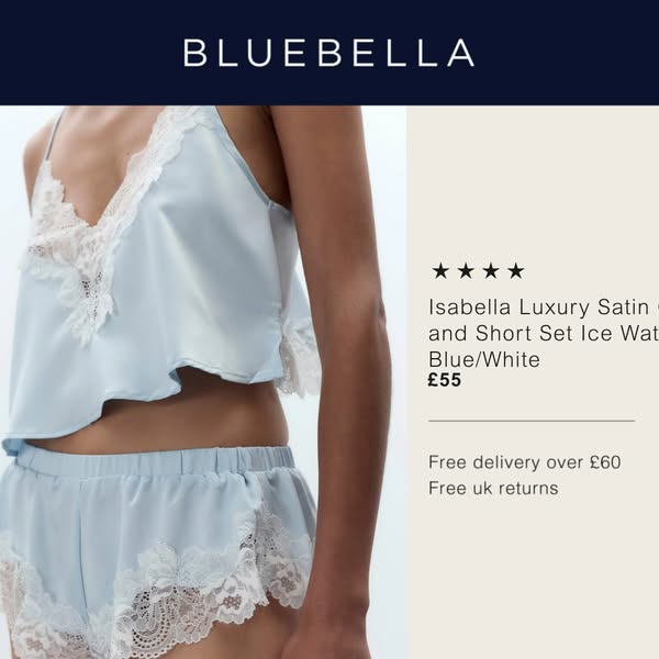 Isabella Luxury Satin Cami and Short Set Ice Water Blue/White