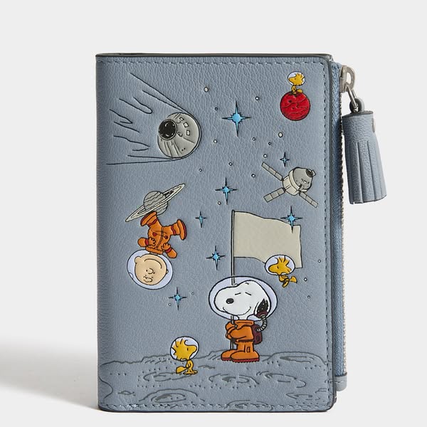 Peanuts All Over Space Snoopy Folding Wallet Steel Blue