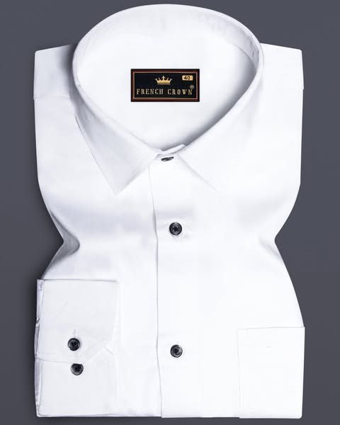 Just $55.50 | Bright White Subtle Sheen Super Soft Black Button Premium Cotton Shirt