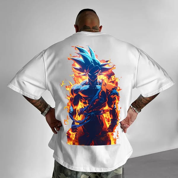 Unisex Casual Cotton Anime Printed T-Shirt White-XL