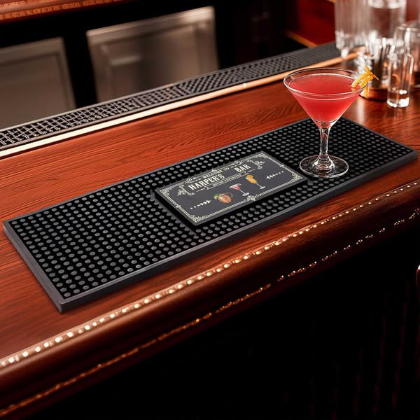 Personalized Retro Drink Design Non-Slip Bar Mat Drink Coaster with Name Home Bar Decor Birthday Gift for Bartender Cocktail Lover