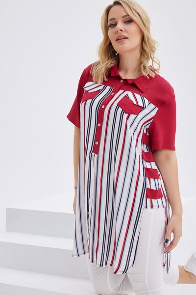 Πουκάμισο Κόκκινο Ριγέ — DM Plus Size Creations