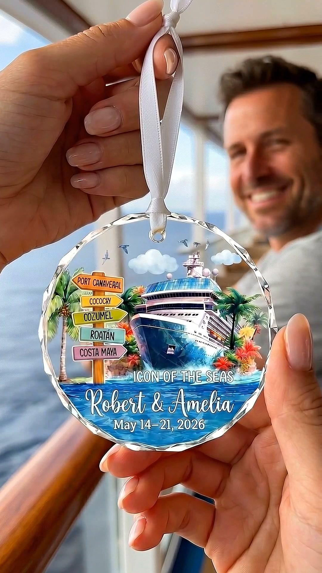 Personalized Cruise Ship Glass Ornament