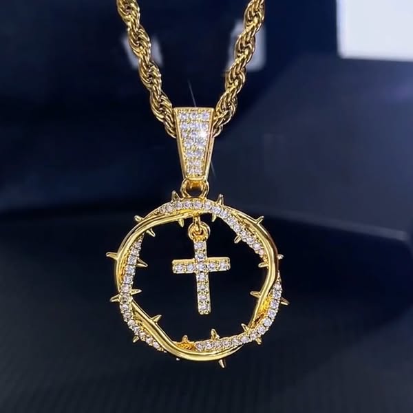 1.0ctw Gemstone Round Cut Crown of Thorns Cross Pendant