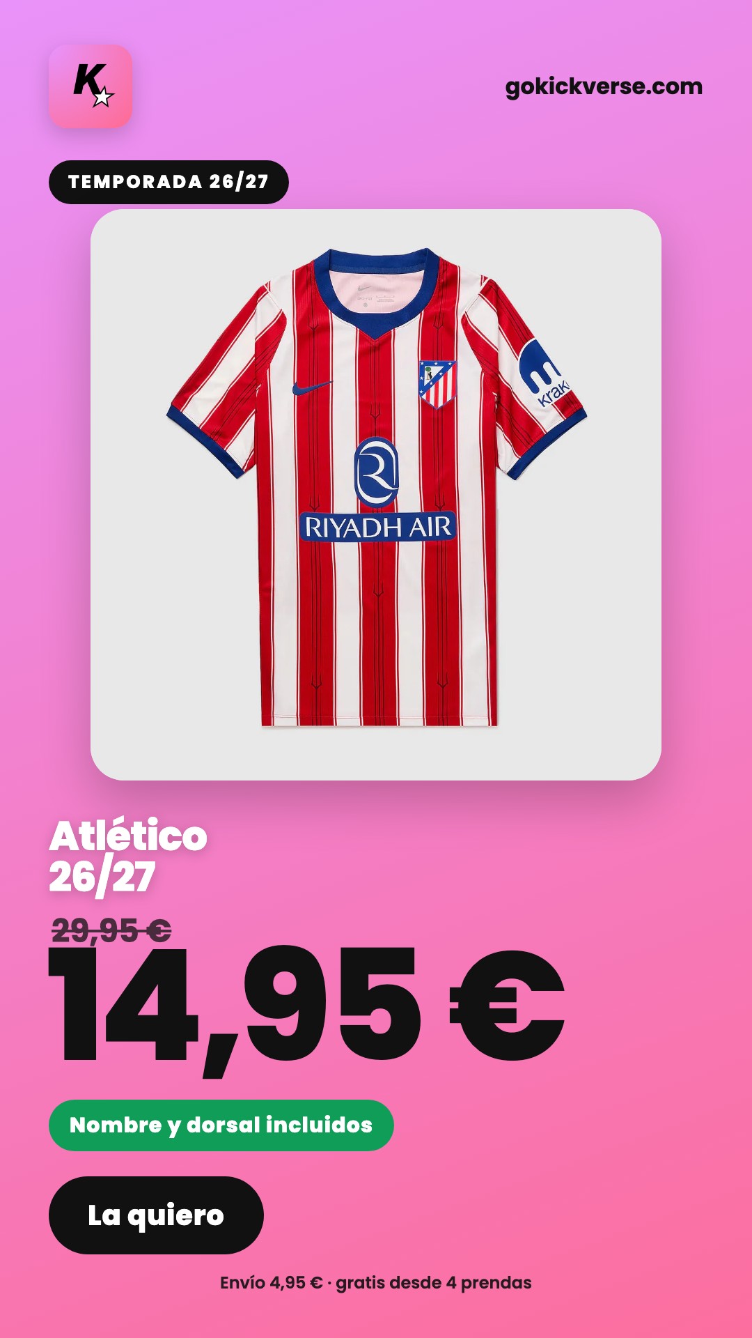 Atlético 26/27 a 14,95 €