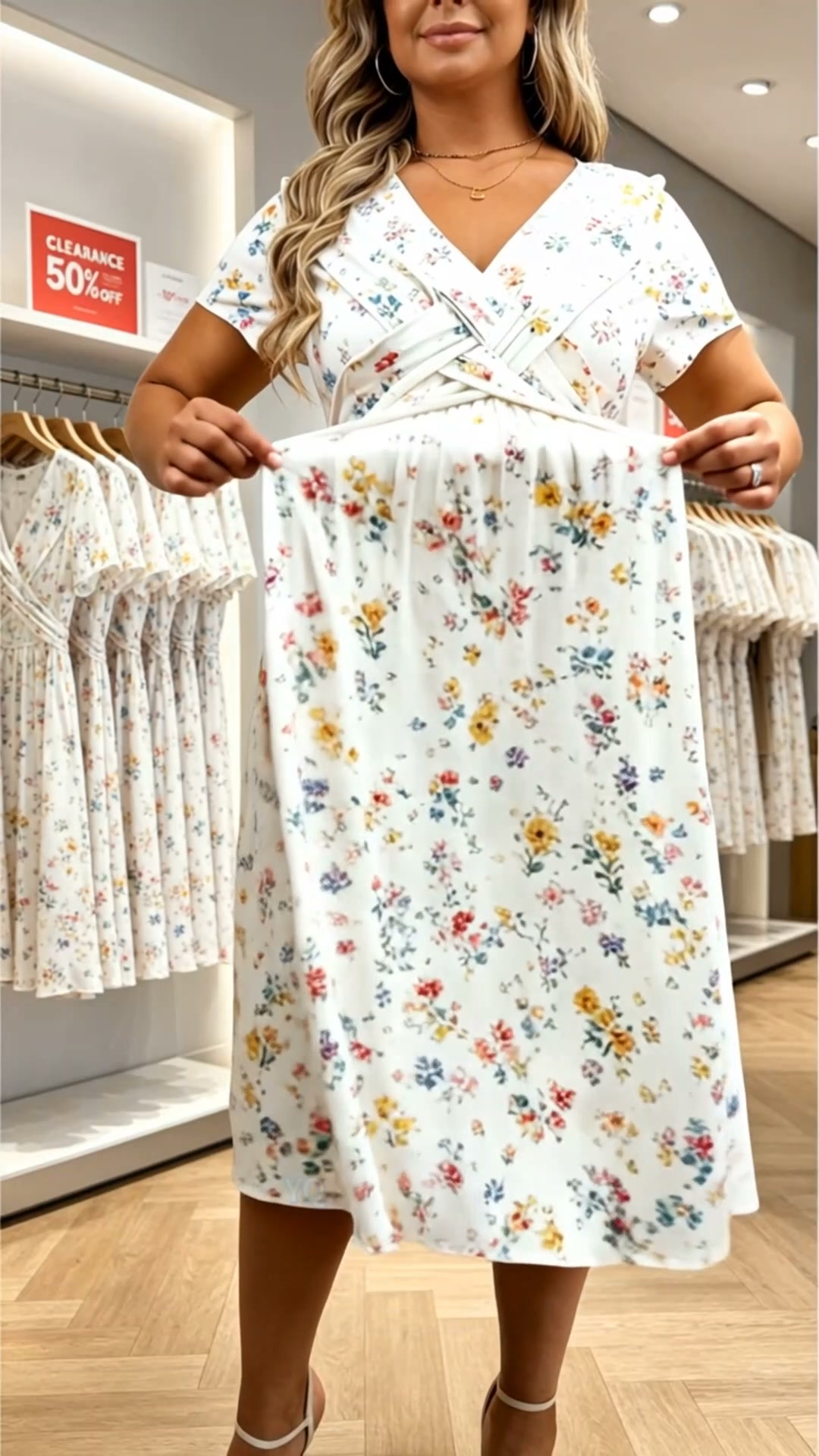 Blumiges Kleid mit V-Ausschnitt und Twist-Detail an der Taille – elegant und lässig für alle Anlässe