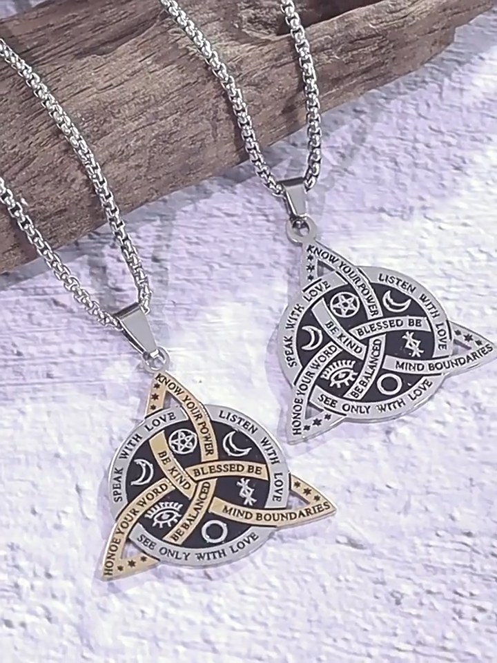 Double Sided Stainless Steel Triple Goddess Triquetra Necklace Celtic Knot Irish Christian Trinity Knot Pendant