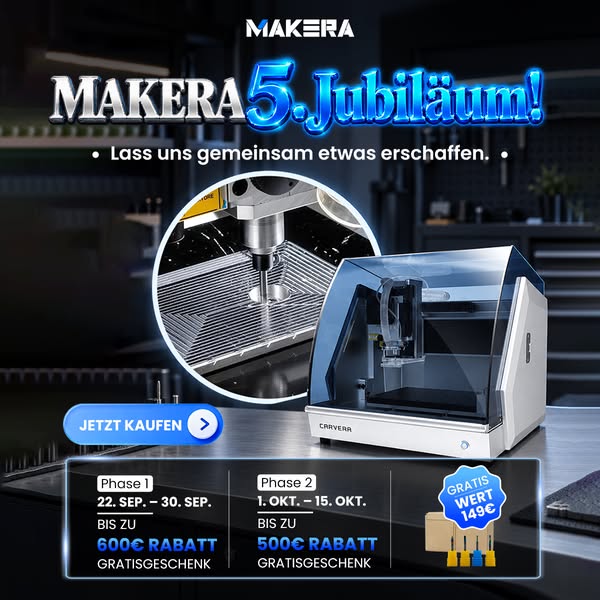 Sparen Sie 600 € bei der Carvera CNC + Gratis-Zubehör-Set im Wert von 149 €!