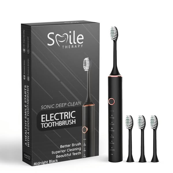 6 in 1 Sonic Electric Toothbrush - Transform Your Dental Routine with Powerful Cleaning and Gentle Care for Your Teeth, Midnight Black
