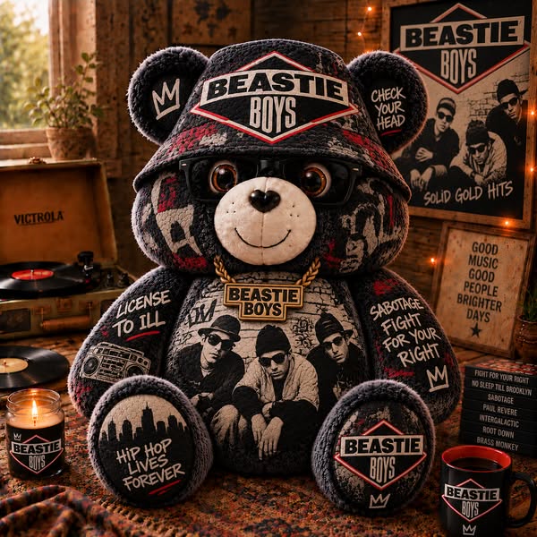 Beastie Boys Custom Shaped Bear Pillow – Old School Hip Hop Inspired Gift for Beastie Boys Fans