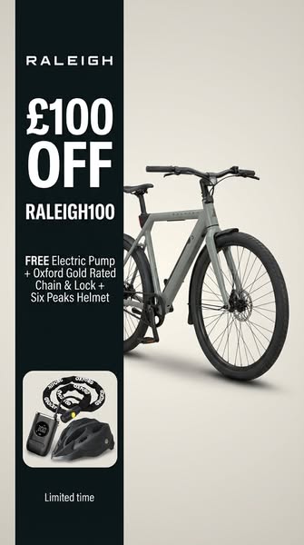 £100 OFF Raleigh + Pump, Lock & Helmet FREE