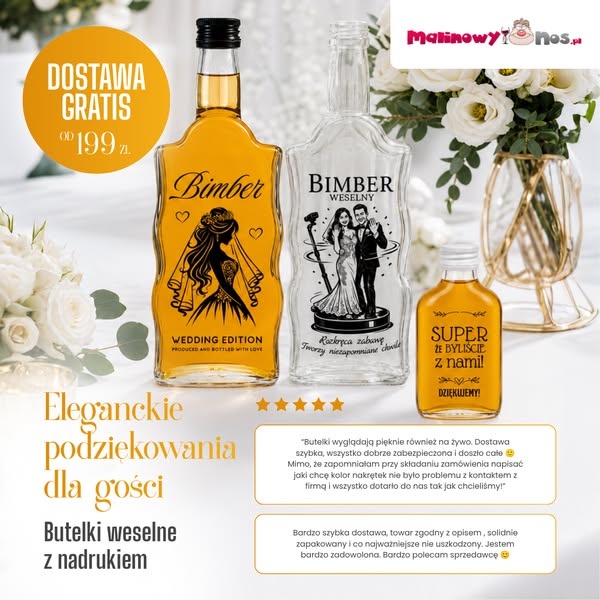 Butelki weselne z nadrukiem