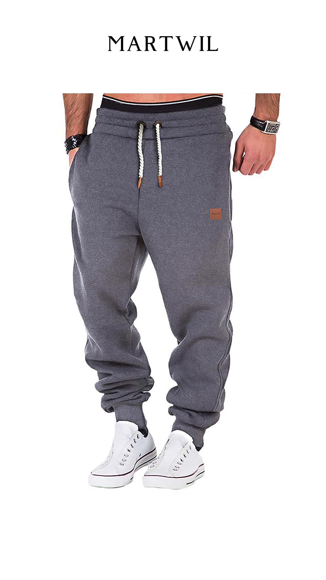 Men's Solid Color Drawstring Waist Fleece Sweatpants