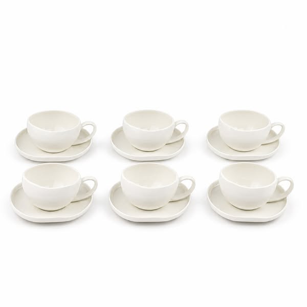 Bavary Collection Capital Koffiekopjes 12-delig – 200 ml – Porselein met Schotels – Ovale Handgreep