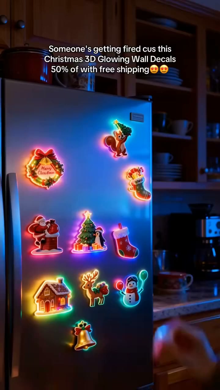 Christmas Sale! Only £7.99!50K+ SOLD! 50% OFF! LED Christmas Light-Up Wall Decals – built-in LED, pre-installed batteries, 12/24/36p