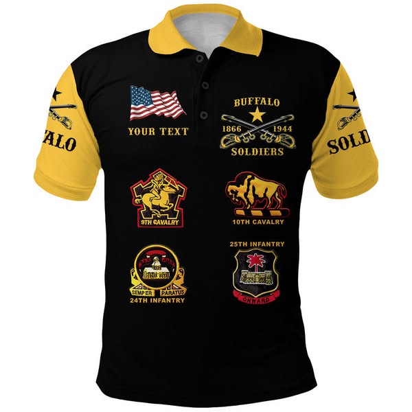 Custom Buffalo Soldiers Polo Shirt African American Military Original Style Black Gold LT8 - Wonder Print Shop