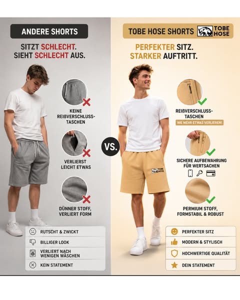 Links Standard. Rechts Tobe Hose-kurz-mittelscharf